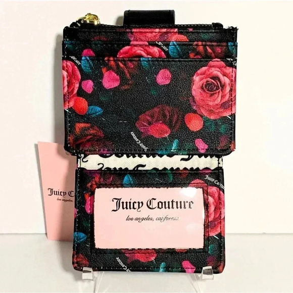 Juicy Couture Black Floral Card Case Tab Wallet - Picture 7 of 8